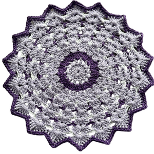 Crochet Doily / Placemat / Trivet in Purple & White - 100% Cotton - 12”